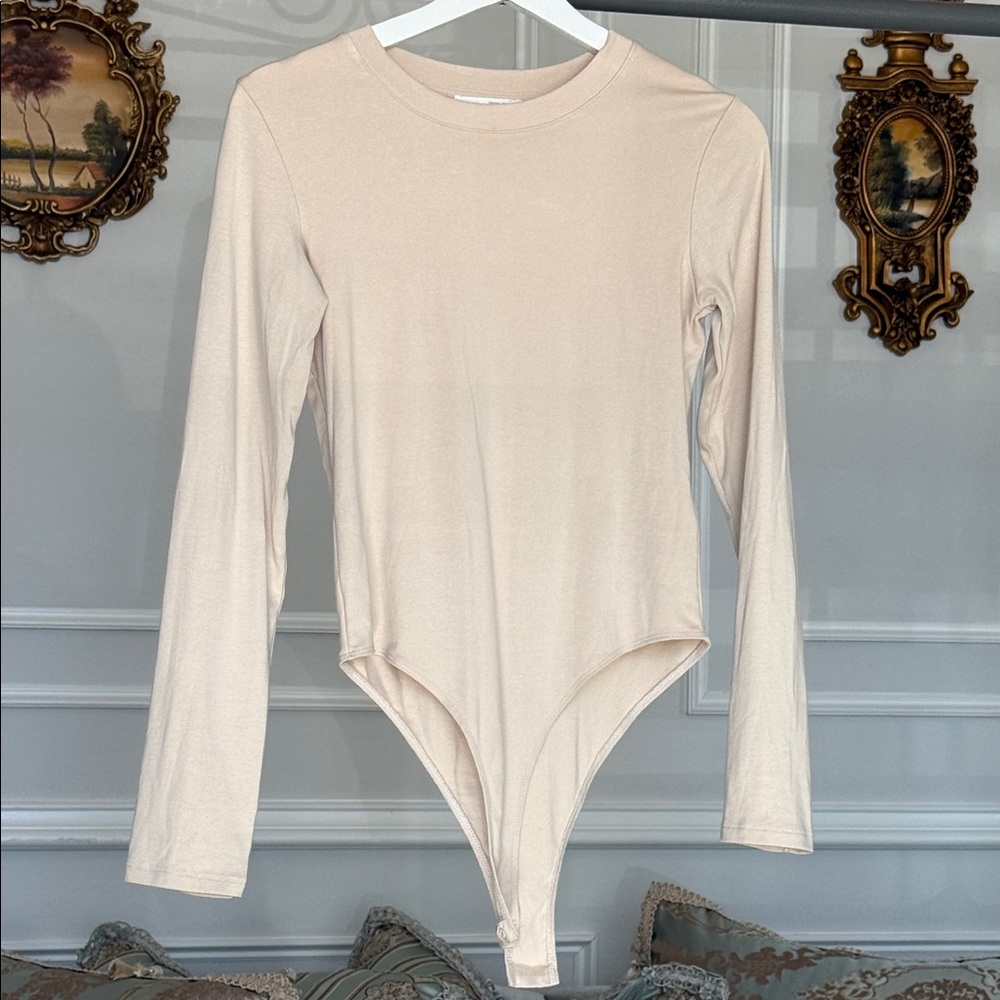 Zara Beige Long Sleeve  Bodysuit woman size L